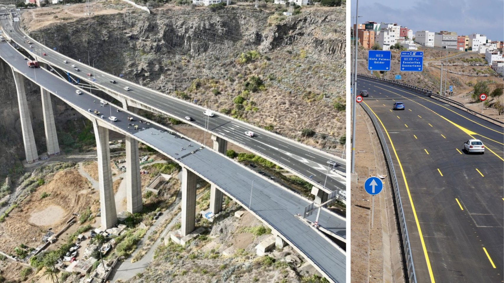 El viaducto del Guiniguada cierra este domingo hacia el sur: así será el desvío de la GC-3